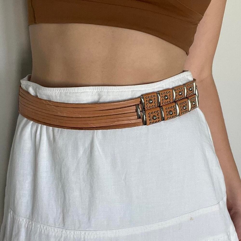 Vintage Tan Leather Adjustable Belt XS